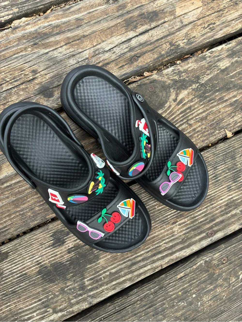 Crocs/ Style Kids Black Jibbitz-Decorated Slide Sandals